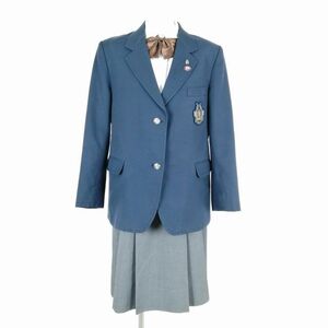 1円 ブレザー スカート リボン 上下4点セット 大きいサイズ 冬物 女子 学生服 大阪工芸高校 緑 制服 中古 ランクC NA1718