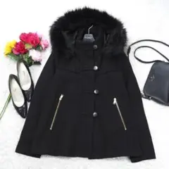 G6624*ZARA ザラ☆ファー☆ショート☆コート☆黒ブラック☆L