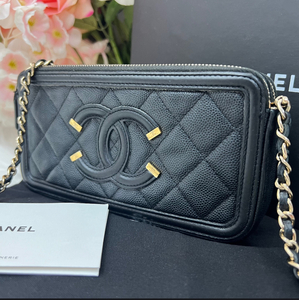 1円スタート CHANEL シャネル CCフィリグリー チェーンウォレット クラッチ ブラック 黒 ココマーク キャビアスキンゴールド金具 2WAY