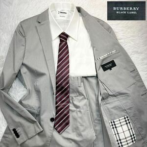 【極美品Lサイズ!!!】 BURBERRY BLACK LABEL バーバリーブラックレーベル スーツ グレー ストライプ 裏地 ノバチェック メンズ 2B