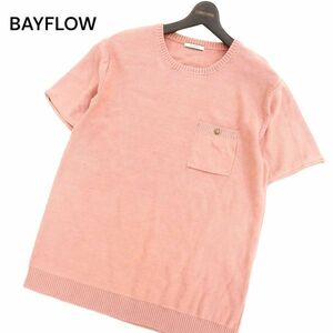 BAYFLOW ベイフロー 春夏 ウォッシュ加工★ 胸ポケット 半袖 コットン ニット Tシャツ Sz.3　メンズ　C4T03150_4#J