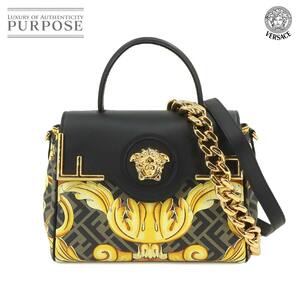 未使用 展示品 ヴェルサーチェ VERSACE フェンダーチェ ラ メデューサ 2way ハンド ショルダー バッグ レザー ブラック ズッカ柄 90228311