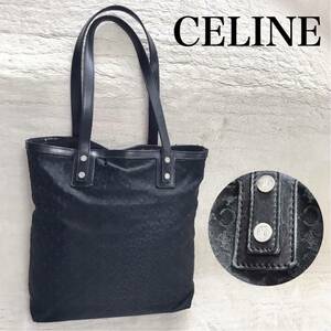 CELINE トートバッグ Cマカダム 黒 キャンバス レザー ハンドバッグ セリーヌ