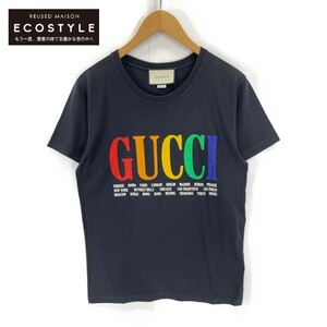 GUCCI グッチ 18AW シティ ロゴ プリント Tシャツ ブラック XS トップス コットン メンズ 中古