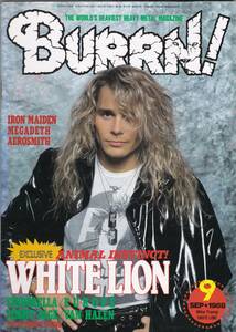 ☆即決 ステッカー付 BURRN 1988年9月 WHITE LION CINDERELLA EUROPE JIMMY PAGE IRON MAIDEN VANHALEN MEGADETH AEROSMITH ポスター:AC/DC