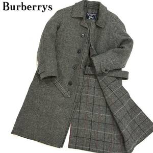Burberrys ウール100% チェック柄 ベルト付 ロング コート(グレー)メンズ アウター コート バーバリー