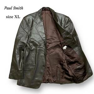 Paul Smith 羊革 ラムレザー 本革 テーラード ジャケット ブラウン 茶色 ポールスミス サイドベンツ 3B 総裏 サイズ XL