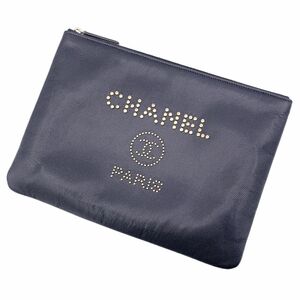 【中古】 CHANEL シャネル クラッチバッグ ドーヴィル キャビアスキン ブラック 28番台 ギャランティカード付属 24010238 MK