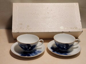 大倉陶園 ブルーローズ カップ&ソーサー ペア 金彩 洋食器 コーヒーカップ ブルー