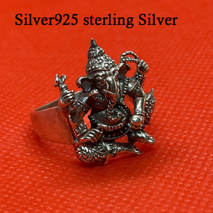 リング 指輪 Silver925 スターリングシルバー S925 シルバー 象神 ガネーシャ神 インド神 ヴィンテージ 富の神 幸運 メンズ アクセサリー 