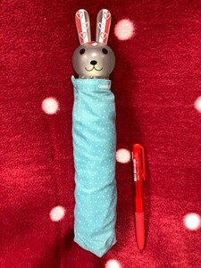 ★美品～USED品!!「東京洋傘学院」ウサギの持ち手かわいい・水色ドット柄の折りたたみ傘★