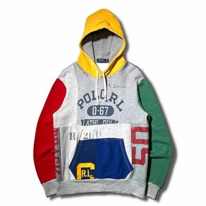 美品 POLO RALPH LAUREN クレイジーパターン 再構築 パッチワーク スウェット パーカー プルオーバー M ポロ ラルフローレン