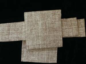 ＜銀の斧＞手紡ぎ手織り木綿名古屋帯・ジョムトン織創作帯・未使用品・松染色・紬のお着物に・きもの帯・なごや帯