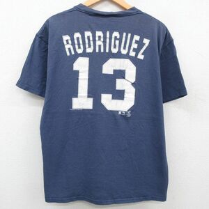 XL/古着 リー Lee 半袖 ビンテージ Tシャツ メンズ 00s MLB ニューヨークヤンキース アレックスロドリゲス クルーネック 薄紺 ネイビー