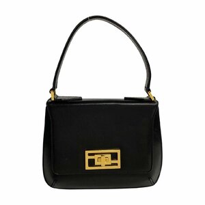 極 美品 FENDI フェンディ ヴィンテージ FF ロゴ ターンロック 金具 カーフ レザー 本革 ハンドバッグ ミニ トートバッグ ブラック 82195