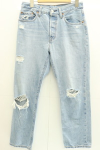 【中古】 LEVIS レディースデニムパンツ W27 501 Original Cropped LEVIS W27 x L26 水色 アクアブルー インディゴブルー 藍 デニム