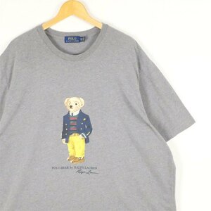 古着 大きいサイズ ポロラルフローレン クルーネック ポロベアプリント半袖Tシャツ メンズUS-2XLサイズ 無地 杢グレー系 tn-2237n