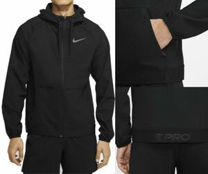 最後 L NIKE PRO ウーブン フルジップ フーディ 検 ランニング トレーニング パーカー ジャケット 野球 サッカー バスケ ジム 黒 ブラック