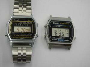 セイコーアルバの古いデジタルアラーム時計 Y799-4750と カシオの古いデジタルアラーム時計 W-39セット●チープカシオ