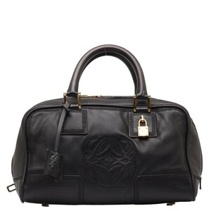 ロエベ アマソナ28 アナグラム ハンドバッグ ブラック レザー レディース LOEWE 【中古】