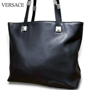 VERSACE ヴェルサーチ トートバッグ ハンドバッグ オールレザー 本革 メデューサ シルバー金具 A4PC収納 肩掛け ビジネス ブラック