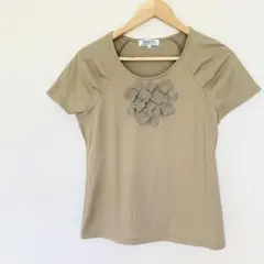 【プリマティーボ】森英恵　花チュール半袖Tシャツ　M　茶色ブラウン系　綿100％