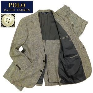 【B2165】【麻100％】【千鳥格子】POLO RALPH LAUREN ポロラルフローレン テーラードジャケット パンツ セットアップ スーツ リネン