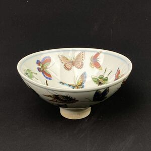 中国 時代物 粉彩蝴蝶碗 色絵 茶道具 茶碗 古美術