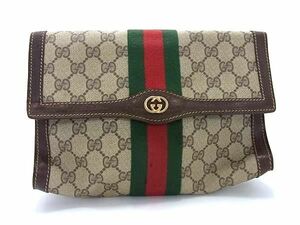 1円 GUCCI オールドグッチ ヴィンテージ シェリーライン GG柄 PVC×レザー クラッチバッグ セカンドバッグ レディース ブラウン系 AY2633