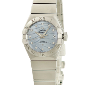 【3年保証】 オメガ コンステレーション 123.10.27.20.57.001 水色 純正ダイヤ シェル 自動巻き レディース 腕時計