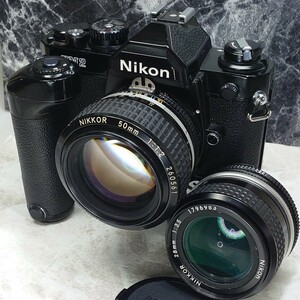 【終活整理】 Nikon NEW FM2黒 美品＋Ai-s NIKKOR 50mm f1.2 シンデレラ＋Ai 28mm f3.5＋モータードライブMD-12 各動作良好 露出計 連写OK 