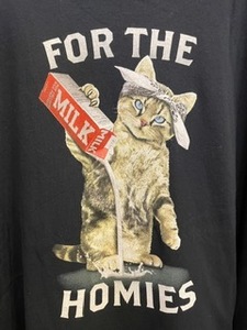 A-22★大きいサイズ★USA古着 FOR THE HOMIES 猫 ミルク イラスト プリント Tシャツ 3XL 黒 Fruit of the Loom