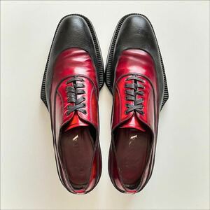 名作 PRADA プラダ 12aw ラバーソールドレスシューズ 革靴 ボルドー ブラック 黒 赤 シャークソール ナイト フラワー 幾何学 UK9