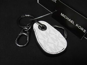 ■新品■未使用■ MICHAEL KORS マイケルコース MK柄 PVC ボトルオープナー キーホルダー キーリング ホワイト系×シルバー系 BB5817キZ