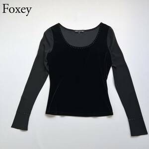 FOXEY NEW YORK フォクシーニューヨーク トップス　カットソー Tシャツ　プルオーバー　スタッズ 長袖　ベロア　レース レディース