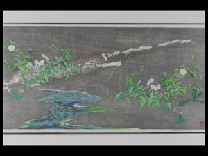 河内美栄子（河内美榮子）木版画「うたかた」（花咲く庭園）額装（黄袋・紙箱）大判 版画 直筆サイン 夫:河内成幸