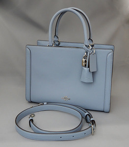  （３４）COACH コーチ F49500 2WAY バッグ 水色　アウトレット　中古美品　ショルダーバッグ　ZOE CARRYLL　レザー 