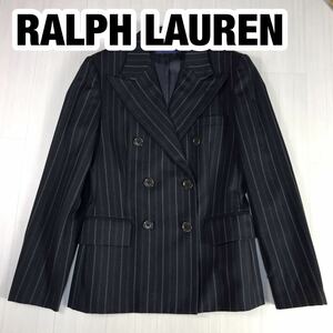 RALPH LAUREN ラルフローレン テーラードジャケット 7 ストライプ ブラック ダブル 肩パッド ジャケット