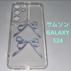 《新品》サムスン Galaxy S24 ブルーのリボンが可愛いクリアスマホケース