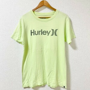(^w^)b ハーレー 半袖 Tシャツ グリーン系 Hurley デカロゴ 綿100％ シンプル 無地 スポーツ クールネック カットソー アメカジ 古着 L