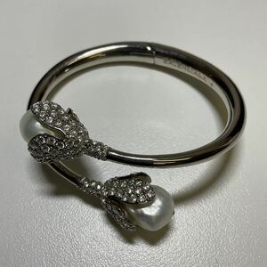 営YY40-60Y BALENCIAGA バレンシアガ ラインストーン&パールブレスレット バングル レディース アクセサリー 腕周り約14cm