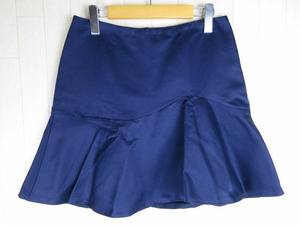 ドゥロワー Drawer スカート フレア コットン シルク ネイビー ブルー 38