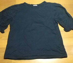 GU 半袖 カットソー★黒　XL　カットワーク袖 半袖Tシャツ