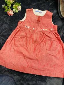 子供服　キッズ　女の子 ファミリア　familiar ジャンパースカート　ワンピース　90 赤色　美品　@BOX1103　@子供服クッキー