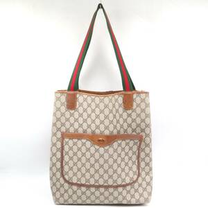 ★GUCCI グッチ 39 002 4487 オールドグッチ ヴィンテージ GG柄 シェリーライン PVC トートバッグ ショルダーバッグ ブラウン系