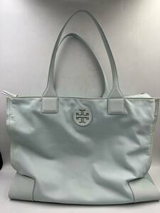 TORY BURCH トリーバーチ トートバッグ ナイロン エコバッグ 折りたたみ バッグ ライトブルー シアン 水色 長期保管品 現状品 E492