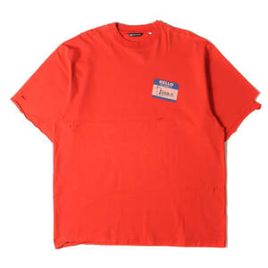 美品 BALENCIAGA バレンシアガ Tシャツ サイズ:XS 21SS デストロイ加工 ワンポイント ロゴ ヘビーウェイト クルーネック Tシャツ レッド