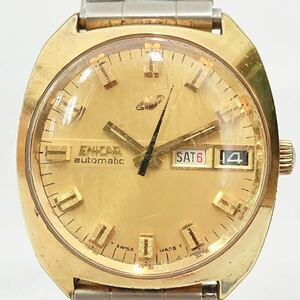 稼働品　ENICAR エニカ ゴールド文字盤　自動巻 147-01-02 デイデイト メンズ腕時計 05-0418