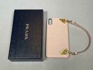 新品 未使用 PRADA iPhone XS Max スマホ ケース iPhoneケース プラダ ロゴ 25 サフィアーノ ベージュ ストラップ付き 本革