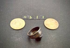 11号　 コインリング　 カラス1銭黄銅貨使用 　ハンドメイド手作り指輪 　1点物です（4611）送料無料 他にも銀貨や銅貨の指輪を出品中